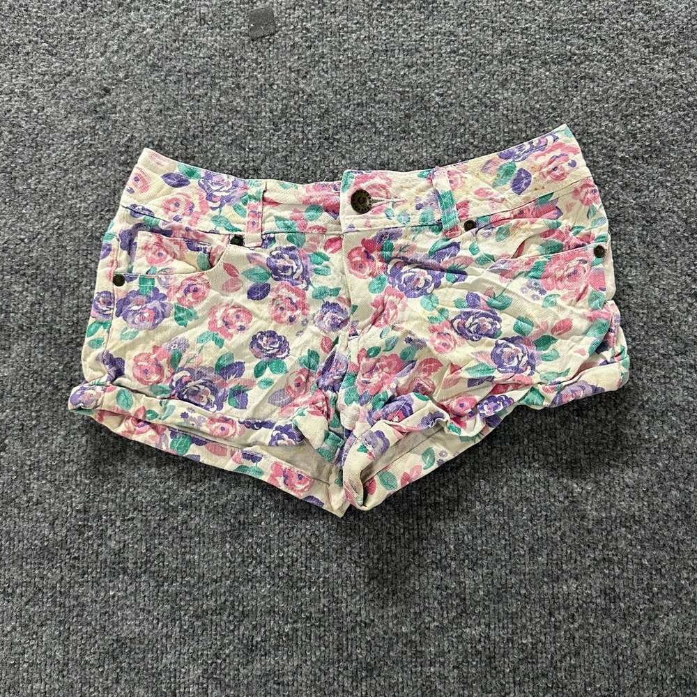Target Shorts Girls Size 12 Multicolor Floral Denim Rolled Cuff Casual Summer
